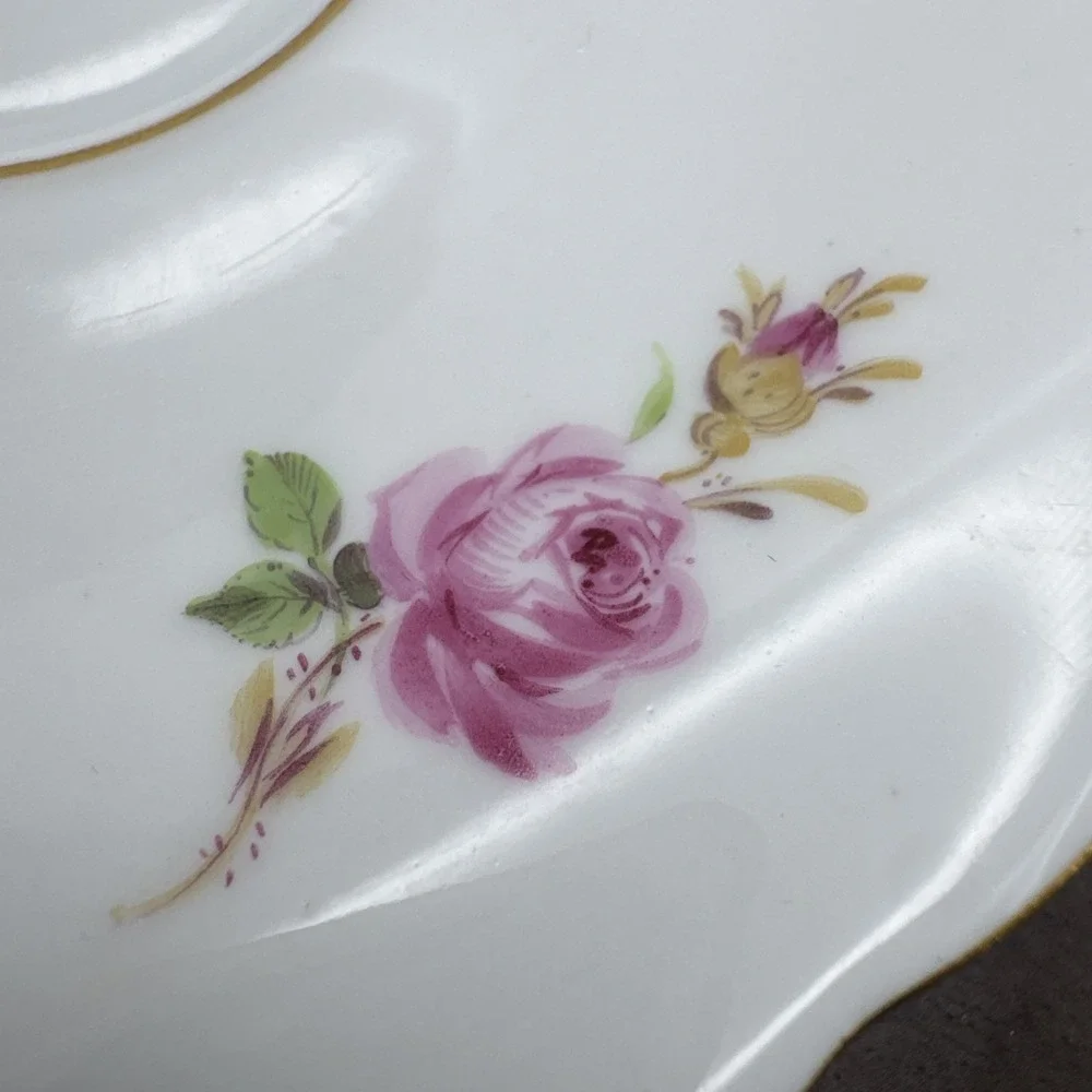 Meissen Flat Cup & Saucer Set Chinoiserie X Mark Crossed Swords Floral AS IS # 2